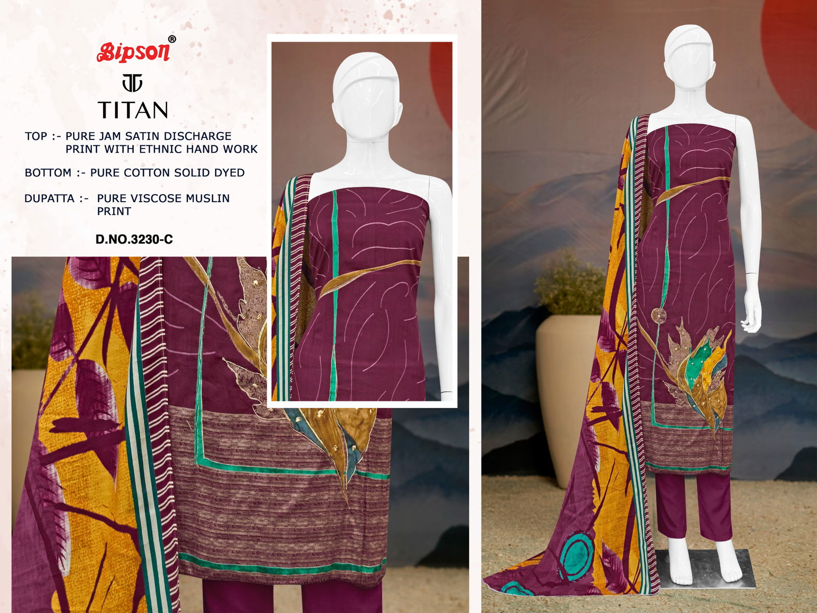 Titan 3230 By Bipson Jam Satin Printed Dress Material Suppliers In India
